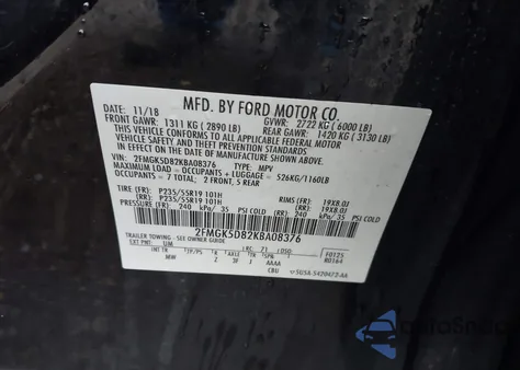 2019 Ford Flex Limited из США, поврежденный, VIN 2FMGK5D82KBA08376
